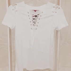 Lace up Neck T shirt